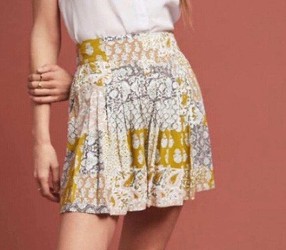 Anthropologie Maeve pleated patchwork shorts